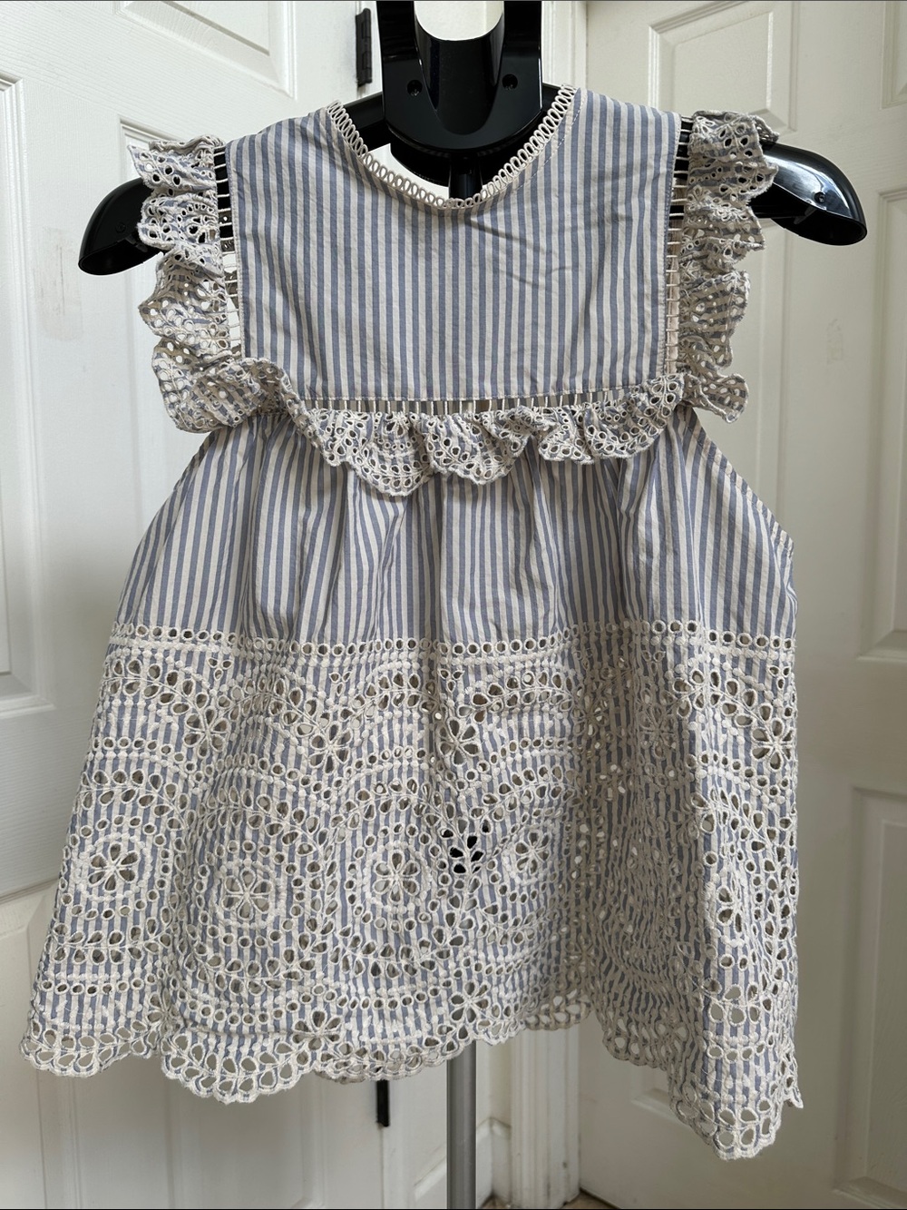 Zimmermann Meridian Striped Broderie Anglaise Cotton Blouse In Size 2